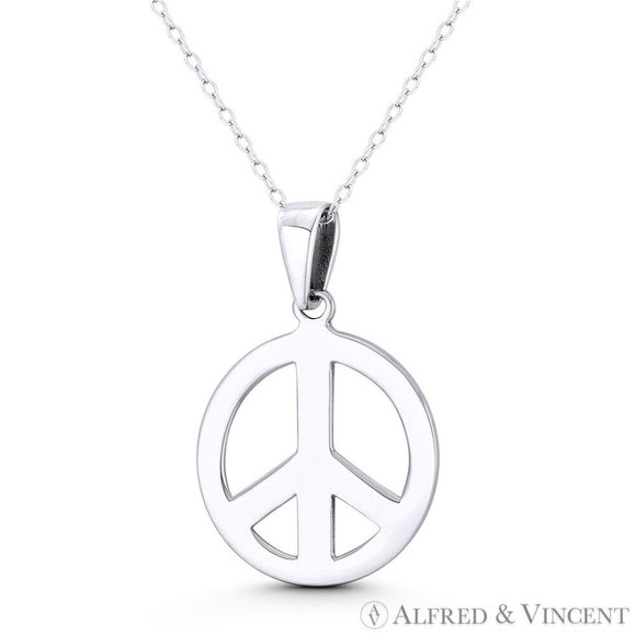 Peace Sign Symbol Cutout Hippie Charm Pendant in .925 Sterling Silver - Picture 1 of 1